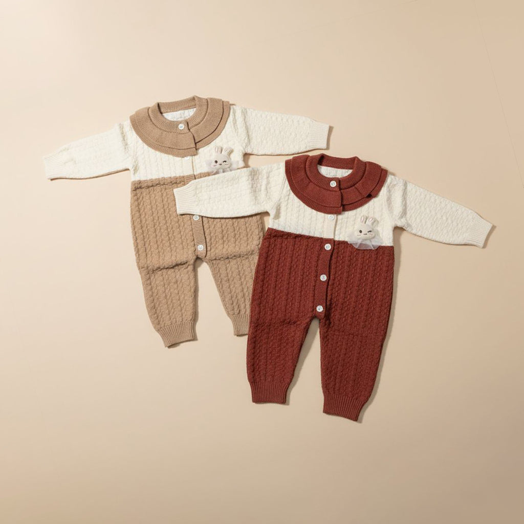 Beige Bunny Knit Romper