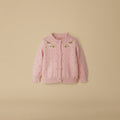 Light dusty pink cardigan with floral embroidery for girls, flat lay