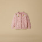 Light dusty pink cardigan with floral embroidery for girls, flat lay