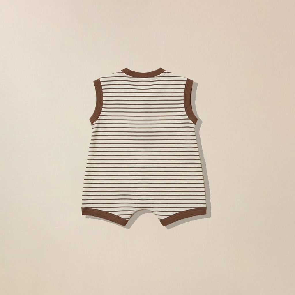 Back view of brown striped romper  for babies