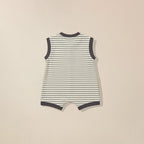 Back view of grey striped romper for babies