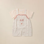 Pink bunny pocket dungaree shorts and cream t-shirt set for kids