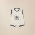 Cream sleeveless romper with grey trim and elephant print for babies