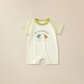 Cream romper with green striped sleeves and elephant print for babies