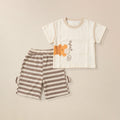 Cream koala print t-shirt with brown striped shorts set for boys