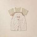 Beige bunny pocket dungaree shorts and cream t-shirt set for kids